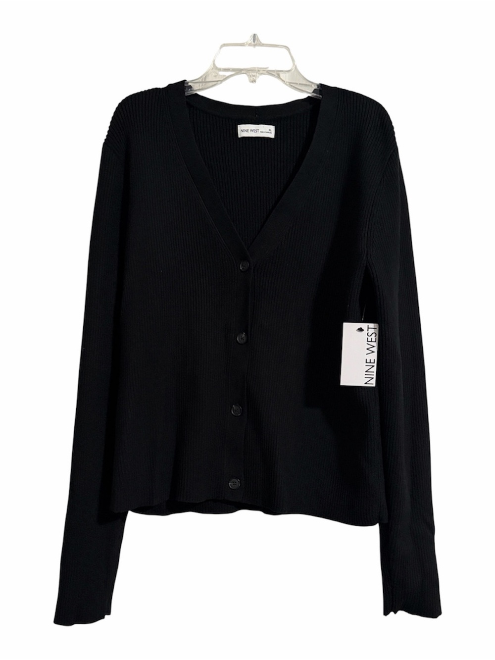 Nine West Black Ribbed V-Neck Button Cardigan - XL - NWT